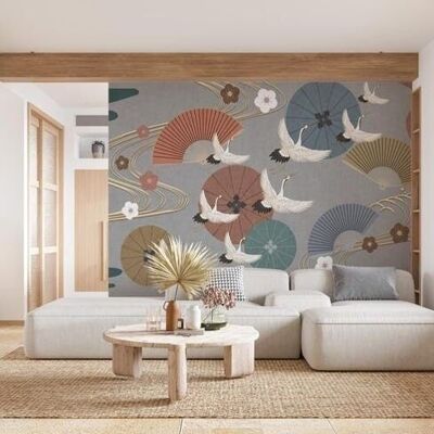 Zen Asian crane wallpaper L375cm x H260cm