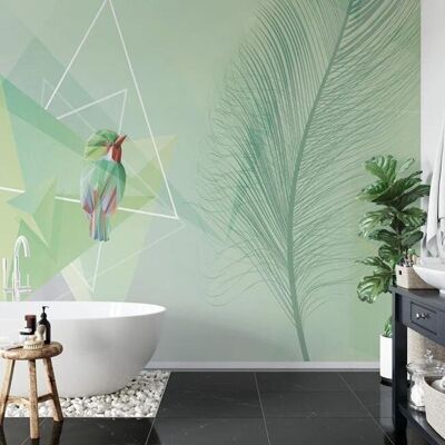 Green bird graphic wallpaper L225cm x H260cm