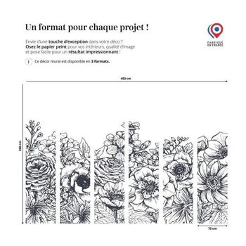 Papier peint floral noir et blanc L450cm x H260cm