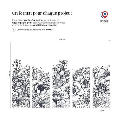 Papier peint floral noir et blanc L375cm x H260cm