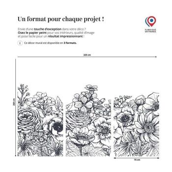 Papier peint floral noir et blanc L225cm x H260cm