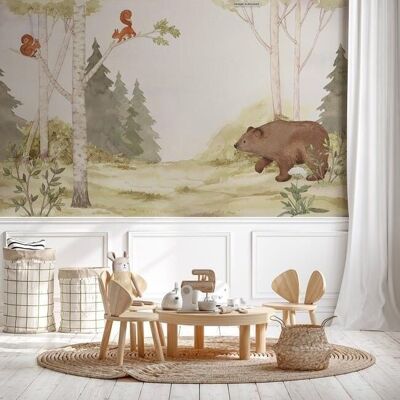 Soft children's wallpaper bear in the forest L375cm x H260cm
