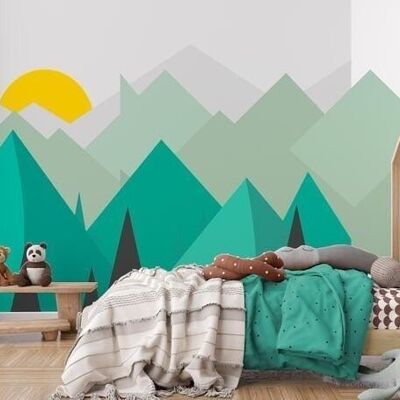 Papier peint enfant scandinave montagne géométrique L450cm x H260cm