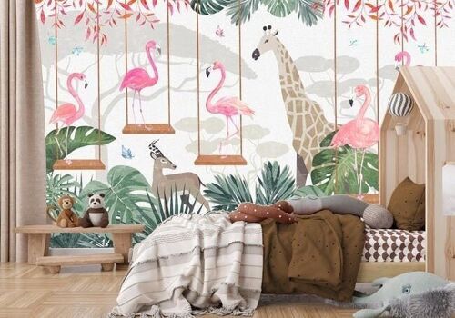 Papier peint enfant savana sweet flamingo L375cm x H260cm