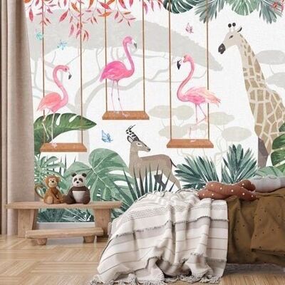 Papier peint enfant savana sweet flamingo L375cm x H260cm