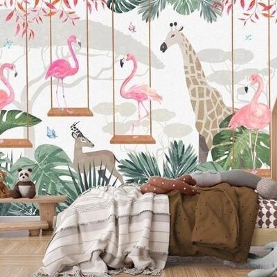 Papier peint enfant savana sweet flamingo L225cm x H260cm