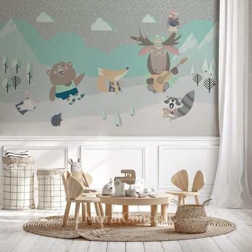 Papier peint enfant renard et ses amis L450cm x H260cm