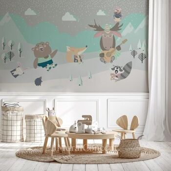 Papier peint enfant renard et ses amis L450cm x H260cm