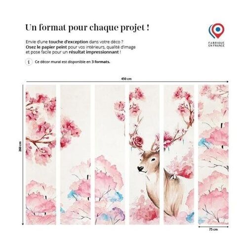 Papier peint enfant cerf et décor floral L450cm x H260cm