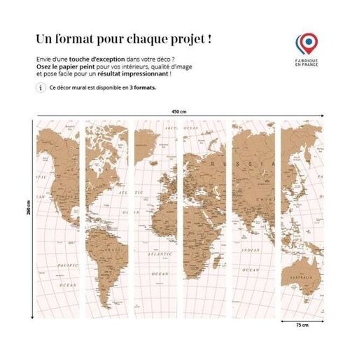 Papier peint enfant carte du monde authentique L450cm x H260cm