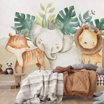 Children's wallpaper baby animals L375cm x H260cm