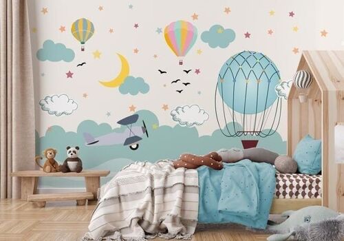 Papier peint enfant avion scandinave L450cm x H260cm