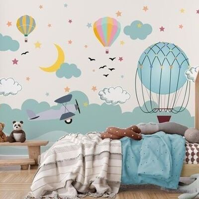 Papier peint enfant avion scandinave L375cm x H260cm