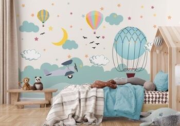 Papier peint enfant avion scandinave L225cm x H260cm