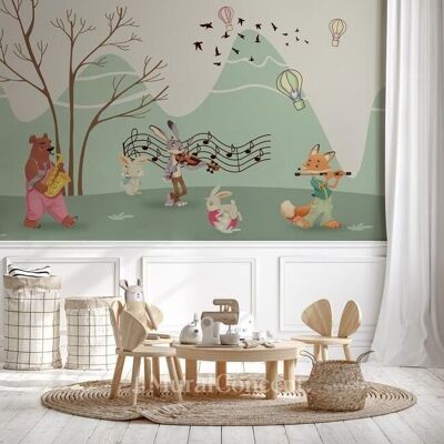 Children's wallpaper animals in music L375cm x H260cm