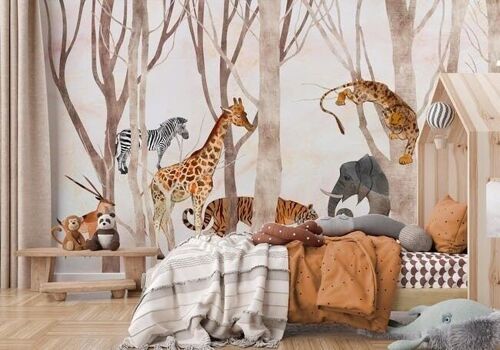Papier peint enfant animaux de la jungle & forêt L375cm x H260cm