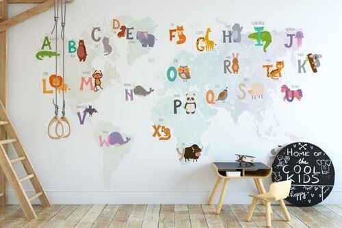 Papier peint carte du monde éducative L450cm x H260cm