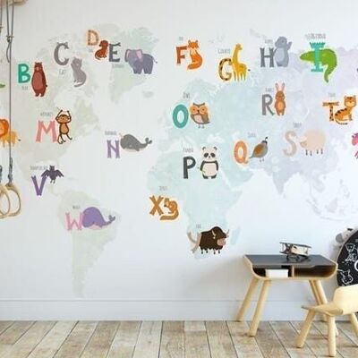 Educational world map wallpaper L450cm x H260cm