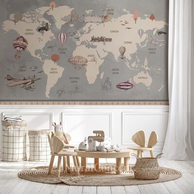 Papier peint carte du monde kids L450cm x H260cm