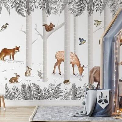 Enchanted wood wallpaper & its animals L450cm x H260cm
