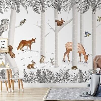 Papier peint bois enchantée & ses animaux L450cm x H260cm