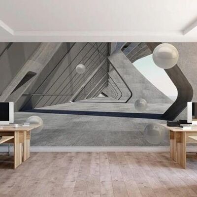 Papier peint 3D boules suspendues architectural L450cm x H260cm