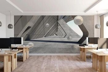 Papier peint 3D boules suspendues architectural L225cm x H260cm