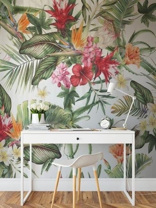 Papier peint tropical & fleurs colorées L450cm x H260cm