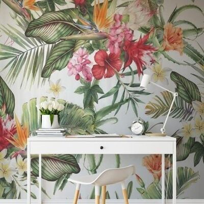 Papel pintado tropical y flores de colores L450cm x H260cm