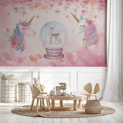 Papel pintado infantil Unicornio femenino L225cm x H260cm