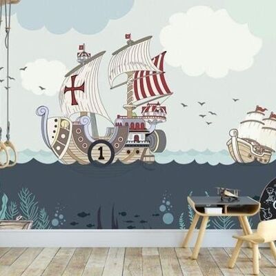Papier peint pirate bateau moussaillon mer L375cm x H260cm