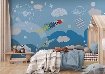 Papier peint enfant fusée espace spatiale L375cm x H260cm