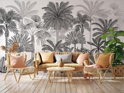 Papier peint jungle palmier noir et blanc L375cm x H260cm