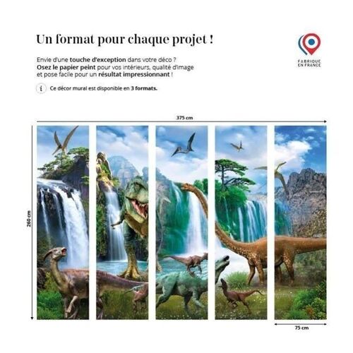 Papier peint enfant dinosaures 3D L375cm x H260cm