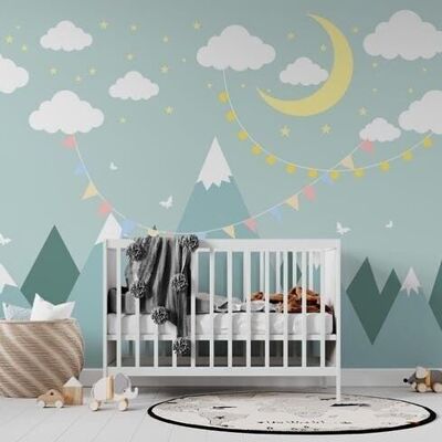 Carta da parati per bambini montagna blu L375cm x H260cm