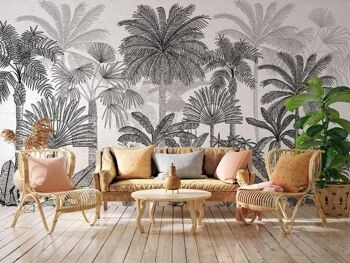 Papier peint jungle palmier noir et blanc L450cm x H260cm