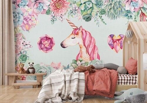 Papier peint enfant licorne & flower L225cm x H260cm