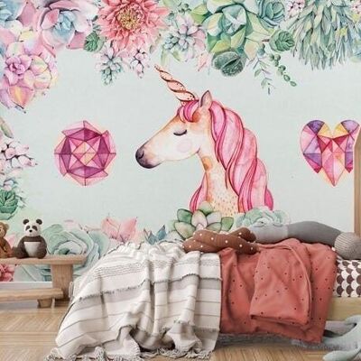 Papier peint enfant licorne & flower L225cm x H260cm