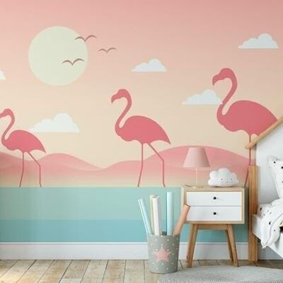 Papier peint tropical flamant rose L225cm x H260cm