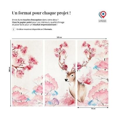 Papier peint enfant cerf et décor floral L225cm x H260cm