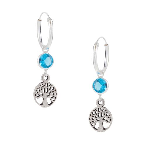 Beautiful Aqua CZ Crystal Tree of Life Hoops