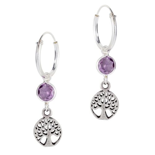 Beautiful Amethyst CZ Crystal Tree of Life Hoops