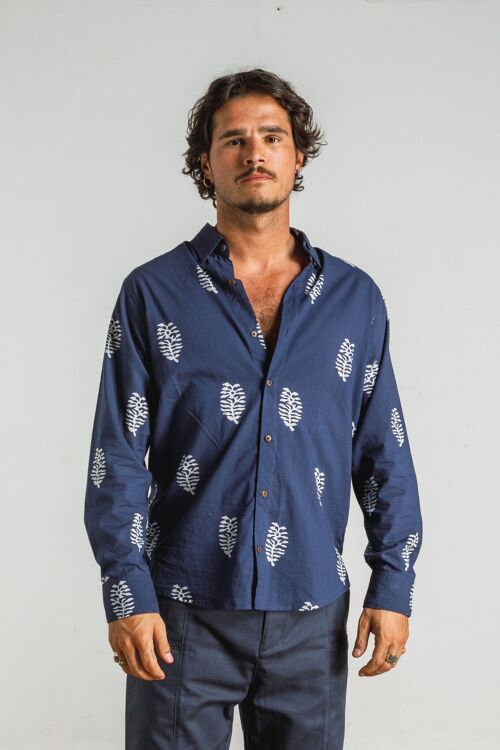 Carter Hand-Printed Long Sleeve Men Shirt