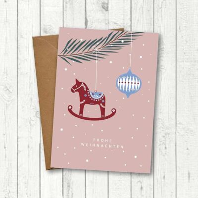 Christmas card "Dala horse rosé"