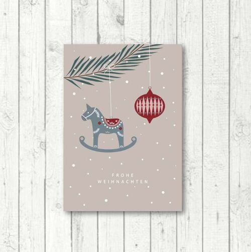 Weihnachtspostkarte "Dalapferd beige"