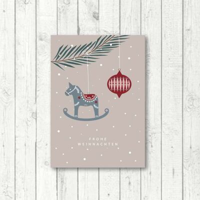 Christmas postcard "Dala horse beige"