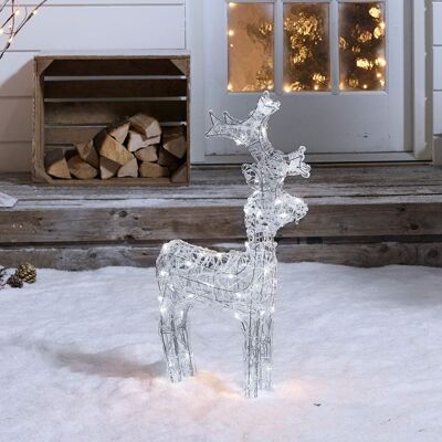 Grand renne debout en acrylique de 60 cm/2 pieds pour l'extérieur, pré-éclairé avec décoration LED blanc froid