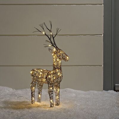83cm Brown Wicker Standing Reindeer Outdoor - Warm White LED