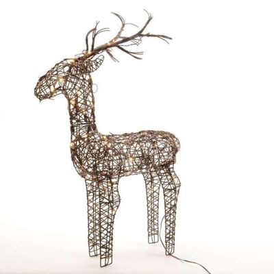 135cm Brown Wicker Standing Reindeer Outdoor - Warm White LED