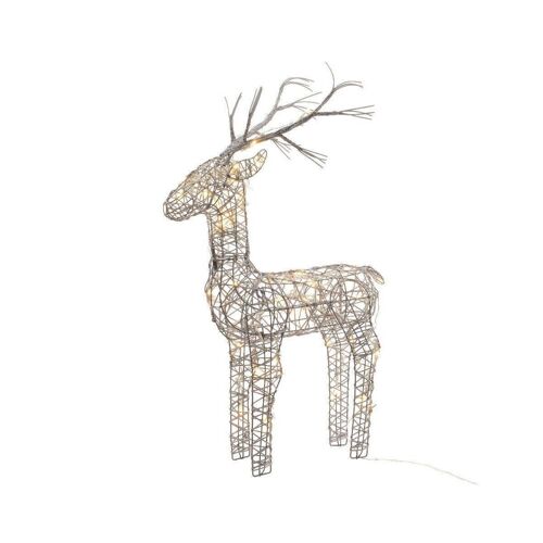 83cm Grey Wicker Standing Reindeer Outdoor - Warm White LED